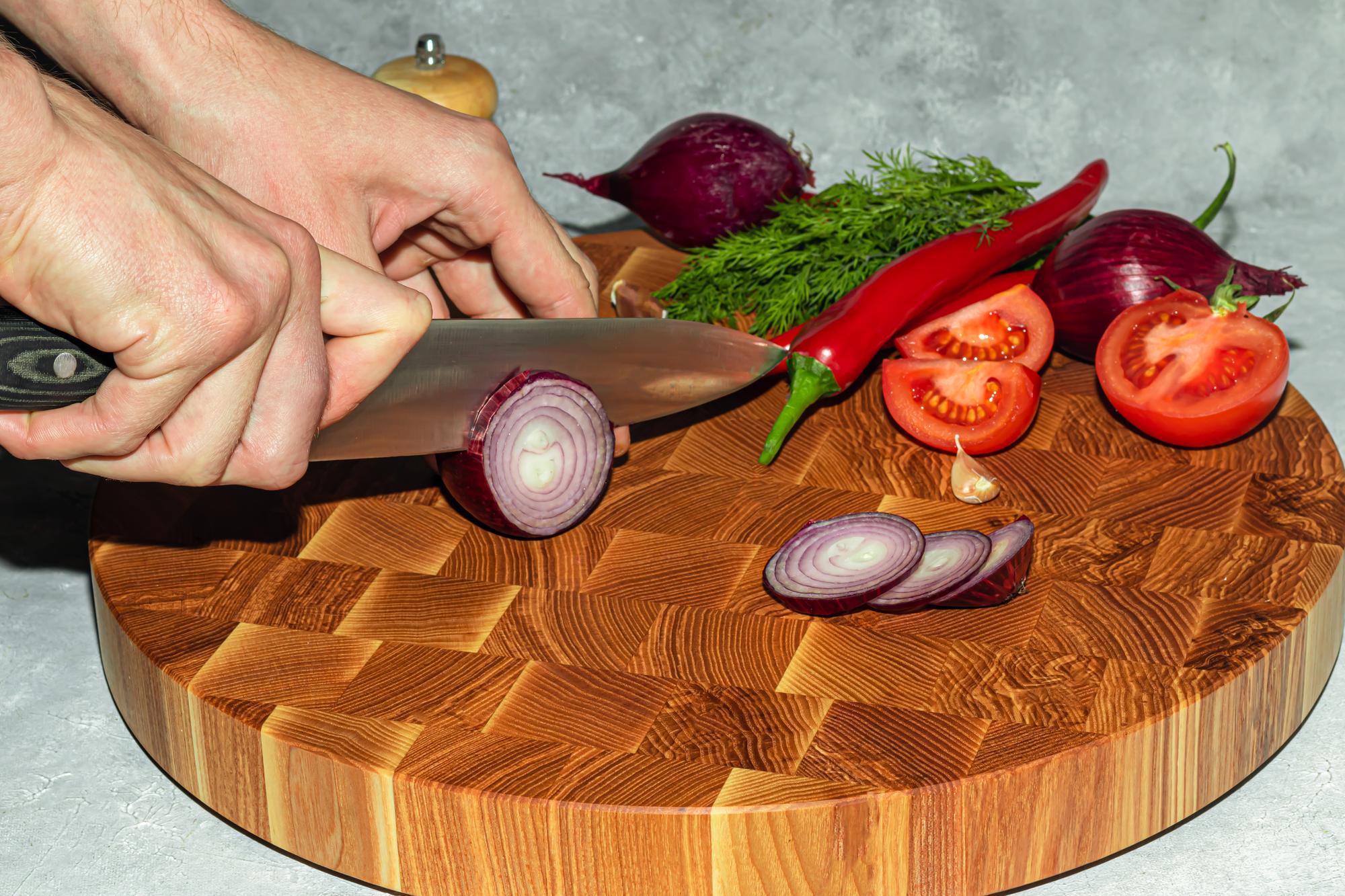Close-up of chopping technique